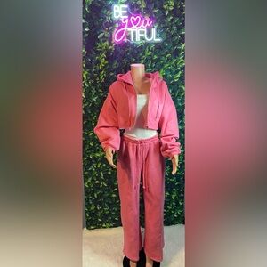 Pink Cropped Hoodie and Joggers Set